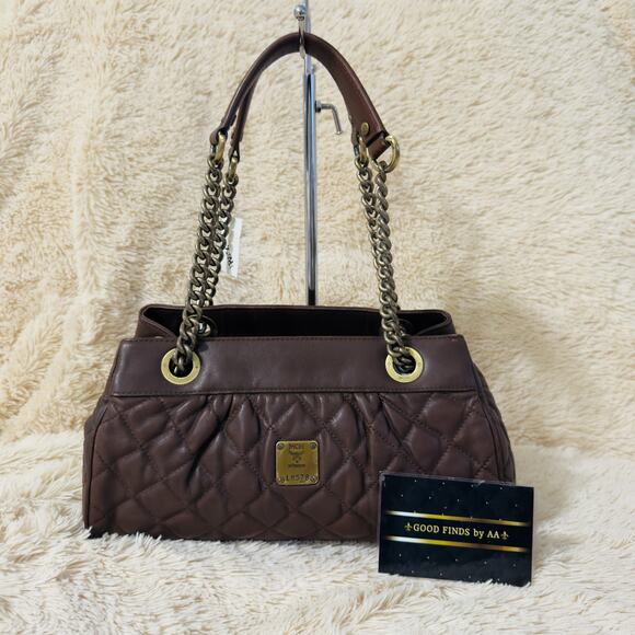 MCM Quilted Leather Chain Tote Bag - Brown - Picture 2 of 15